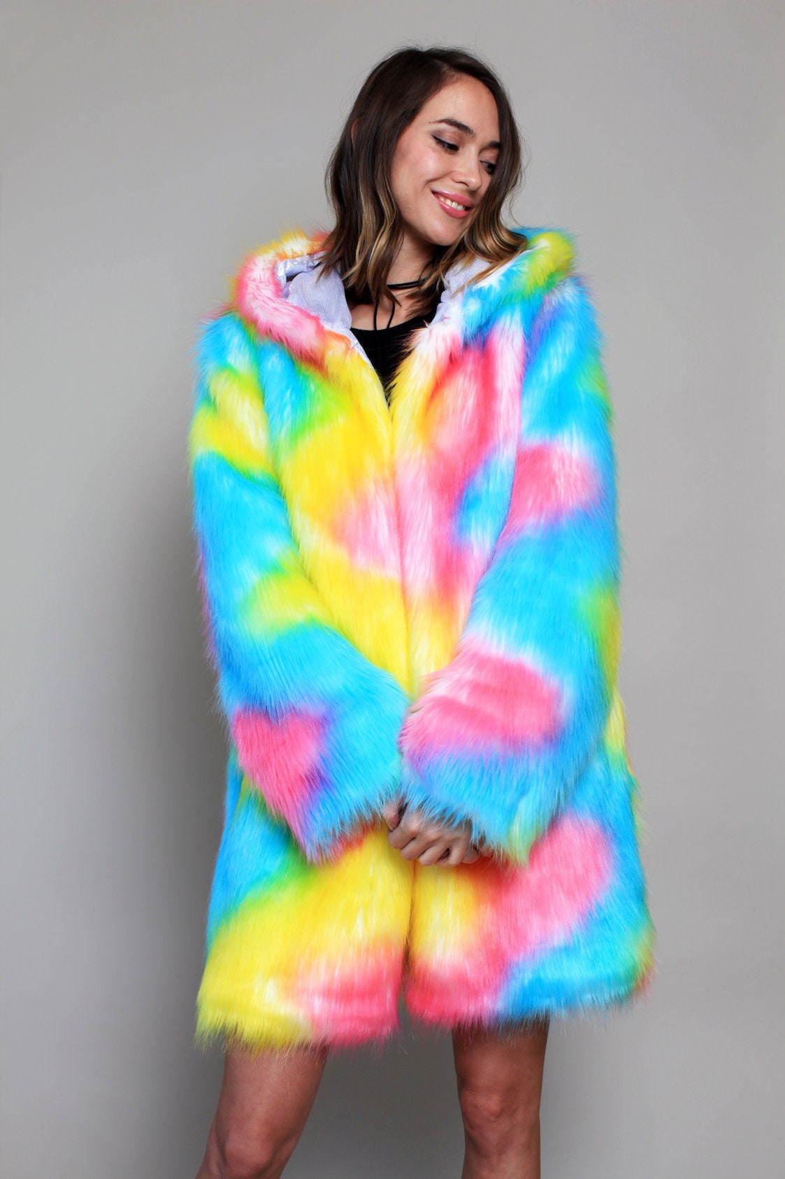 Rainbow Faux Fur Coat