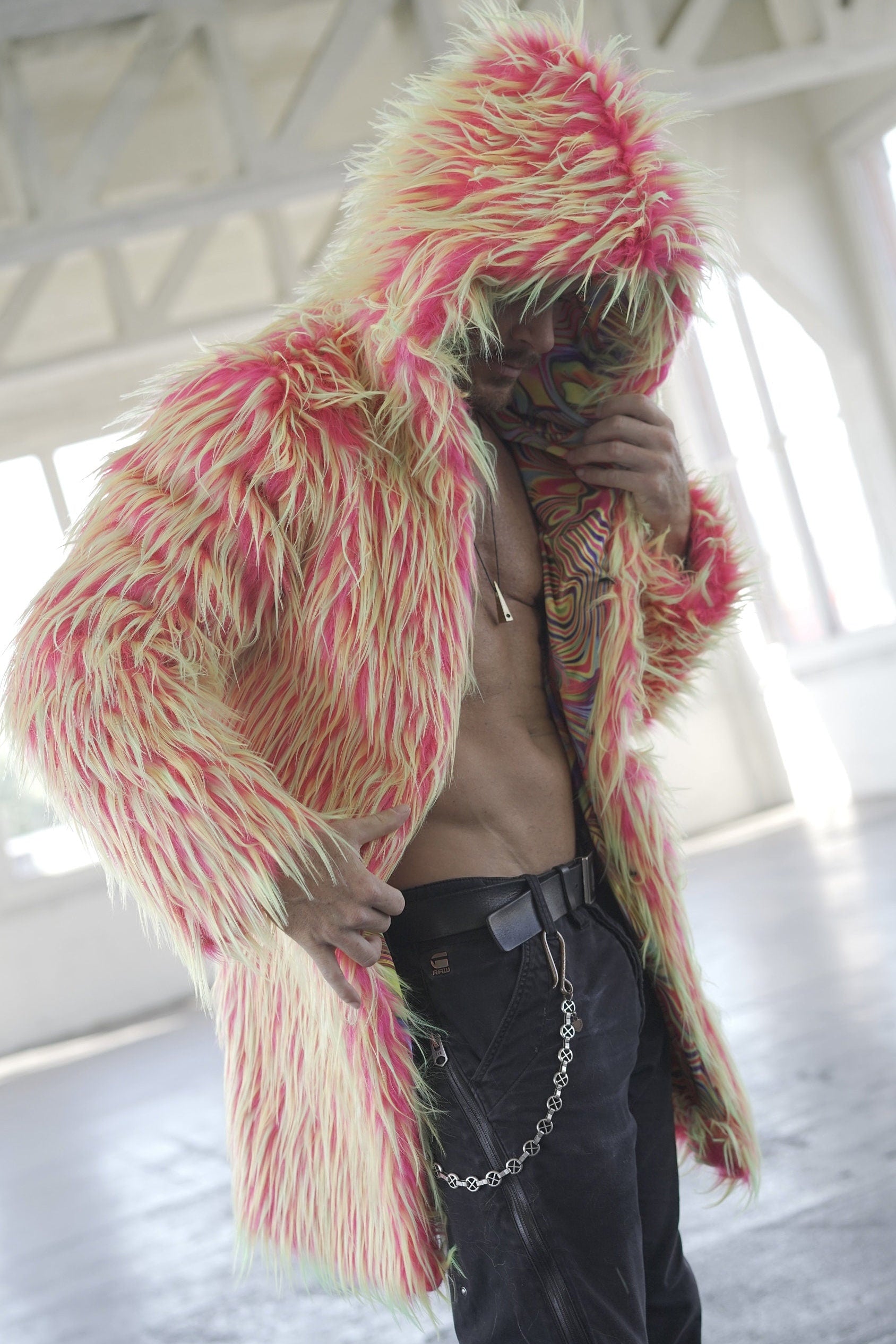 Neon Trip Fur Coat
