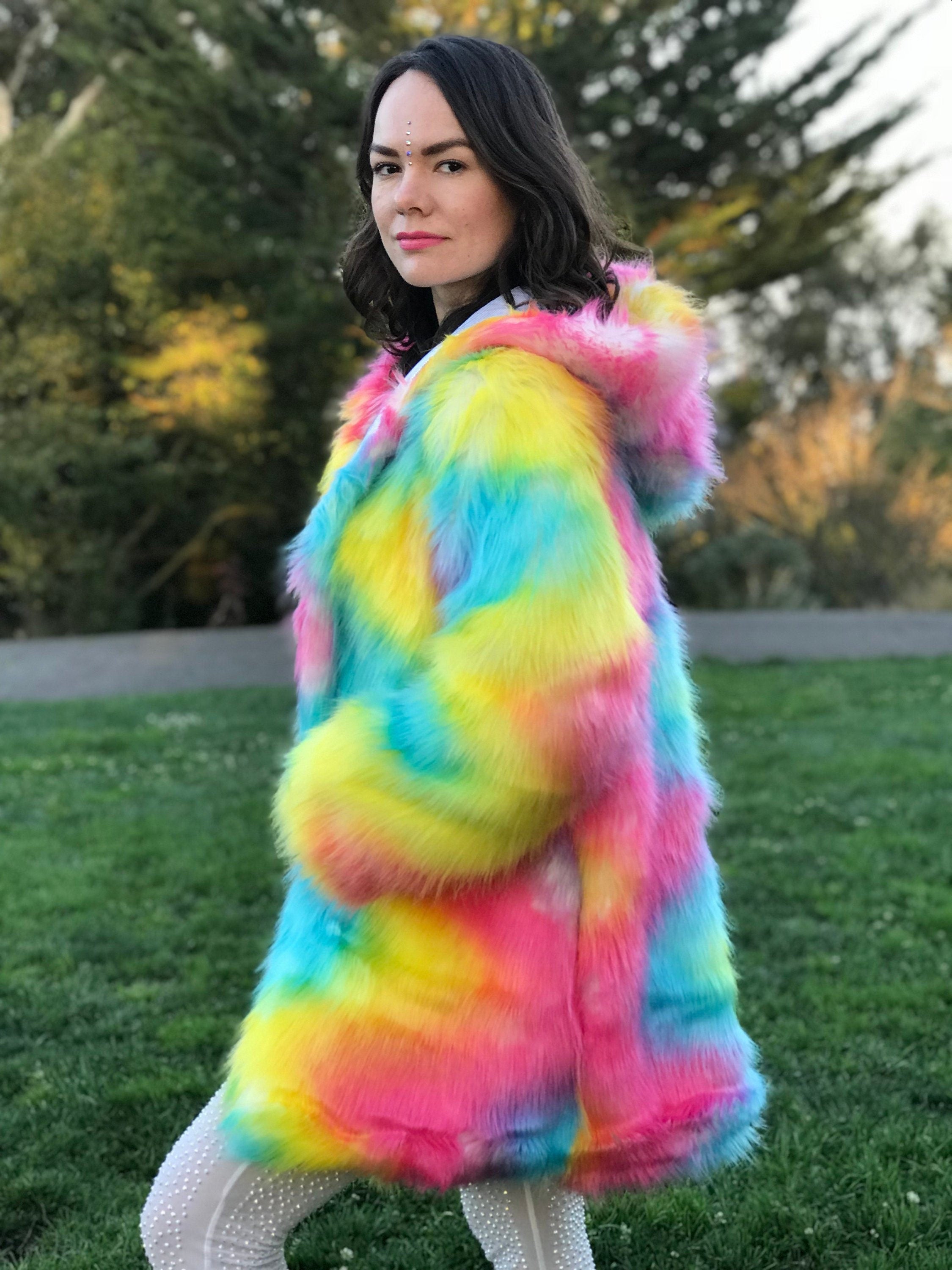 Rainbow Faux Fur Coat