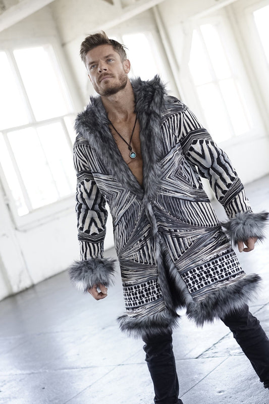 Geo Gray Pulse Fur Coat