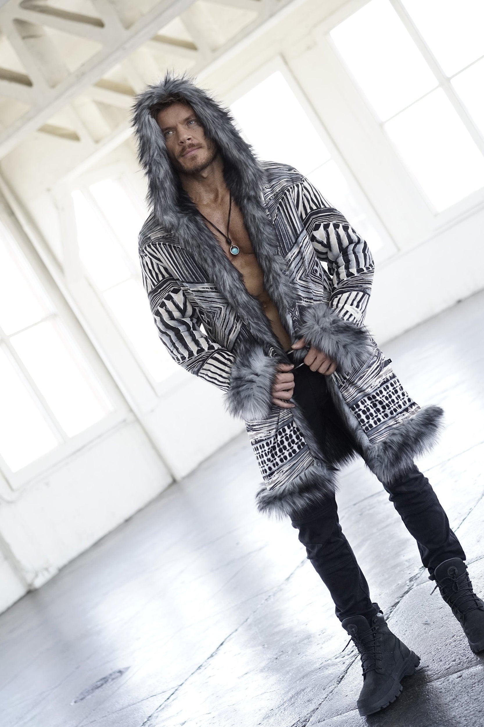 Geo Gray Pulse Fur Coat