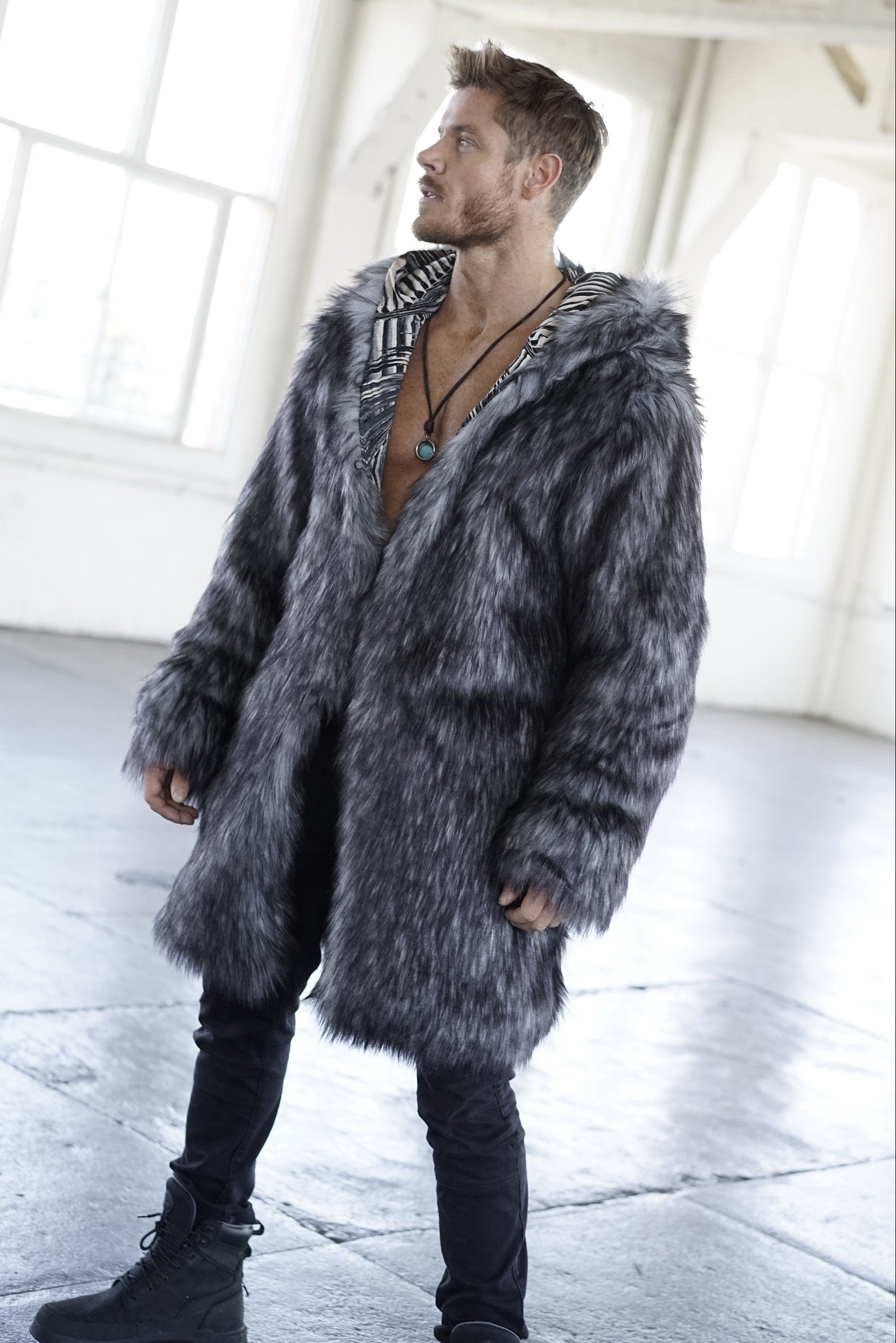 Geo Gray Pulse Fur Coat