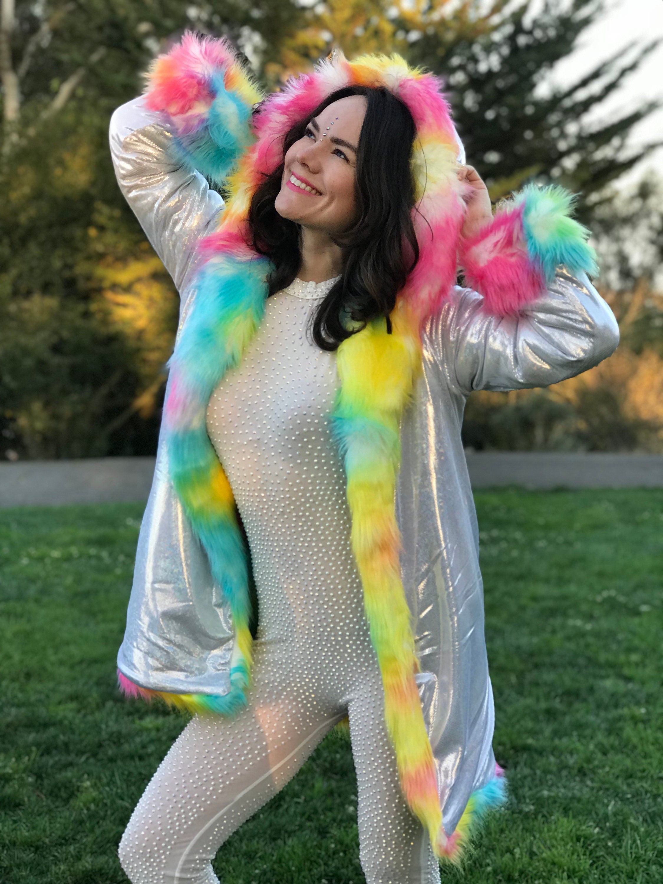 Rainbow Faux Fur Coat
