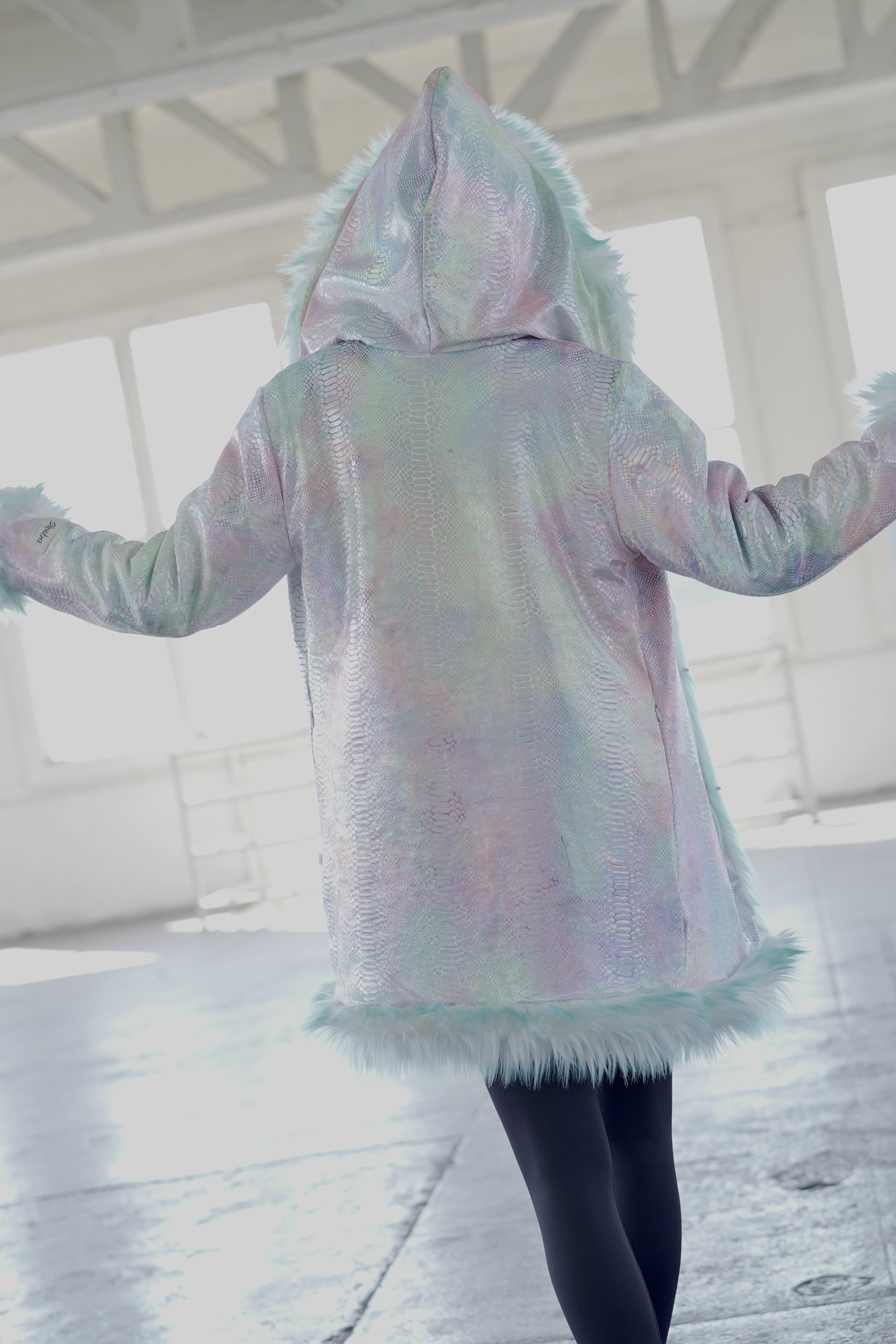 Handmade white faux fur coat for festivals
