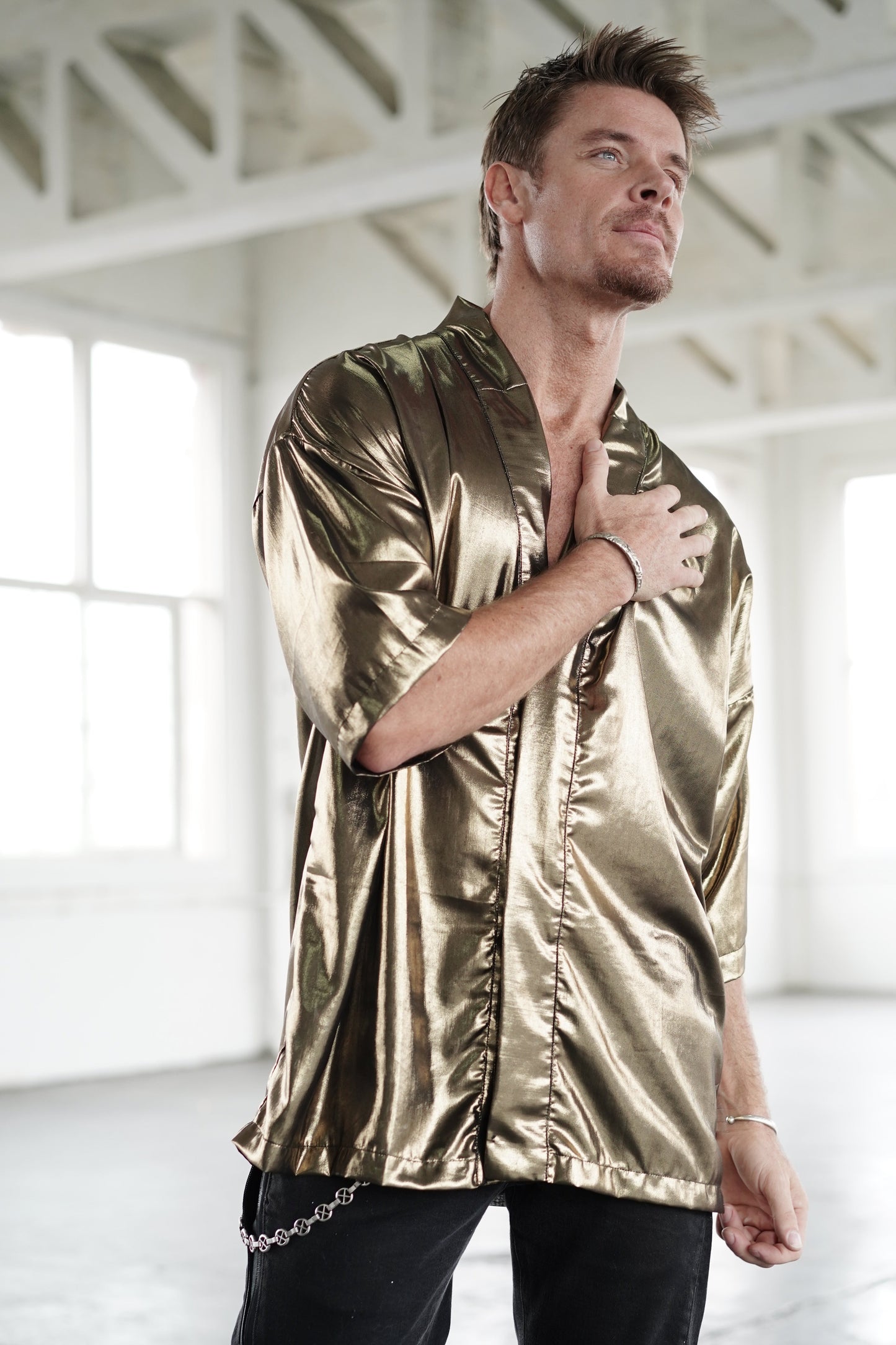 Bronze Shiny Kimono Shirt