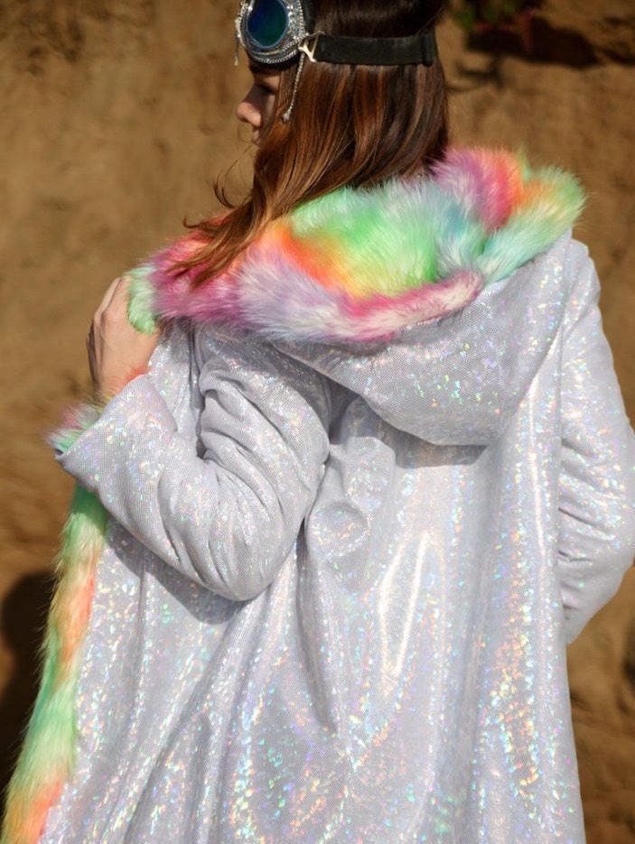 Rainbow Faux Fur Coat
