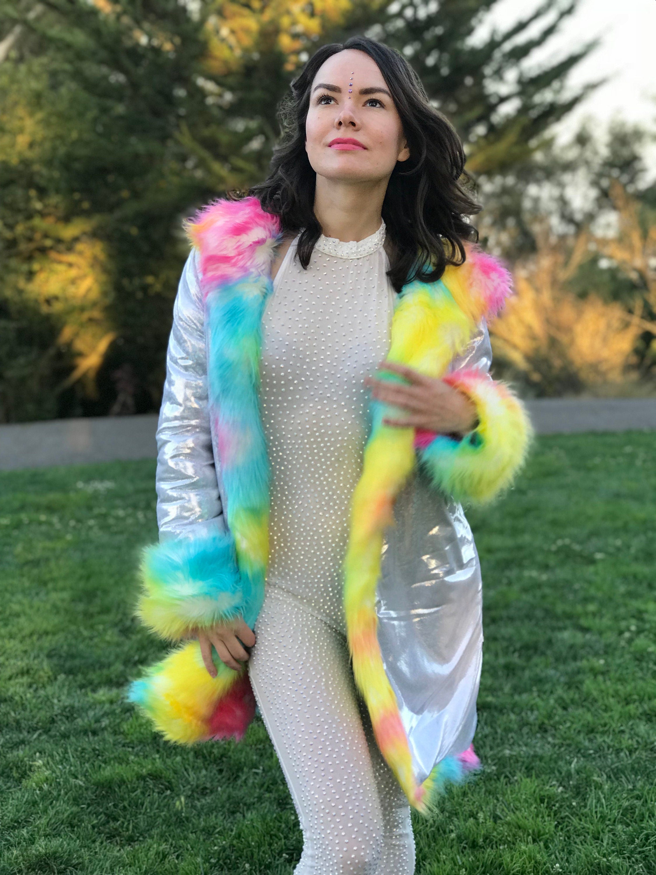 Rainbow Faux Fur Coat