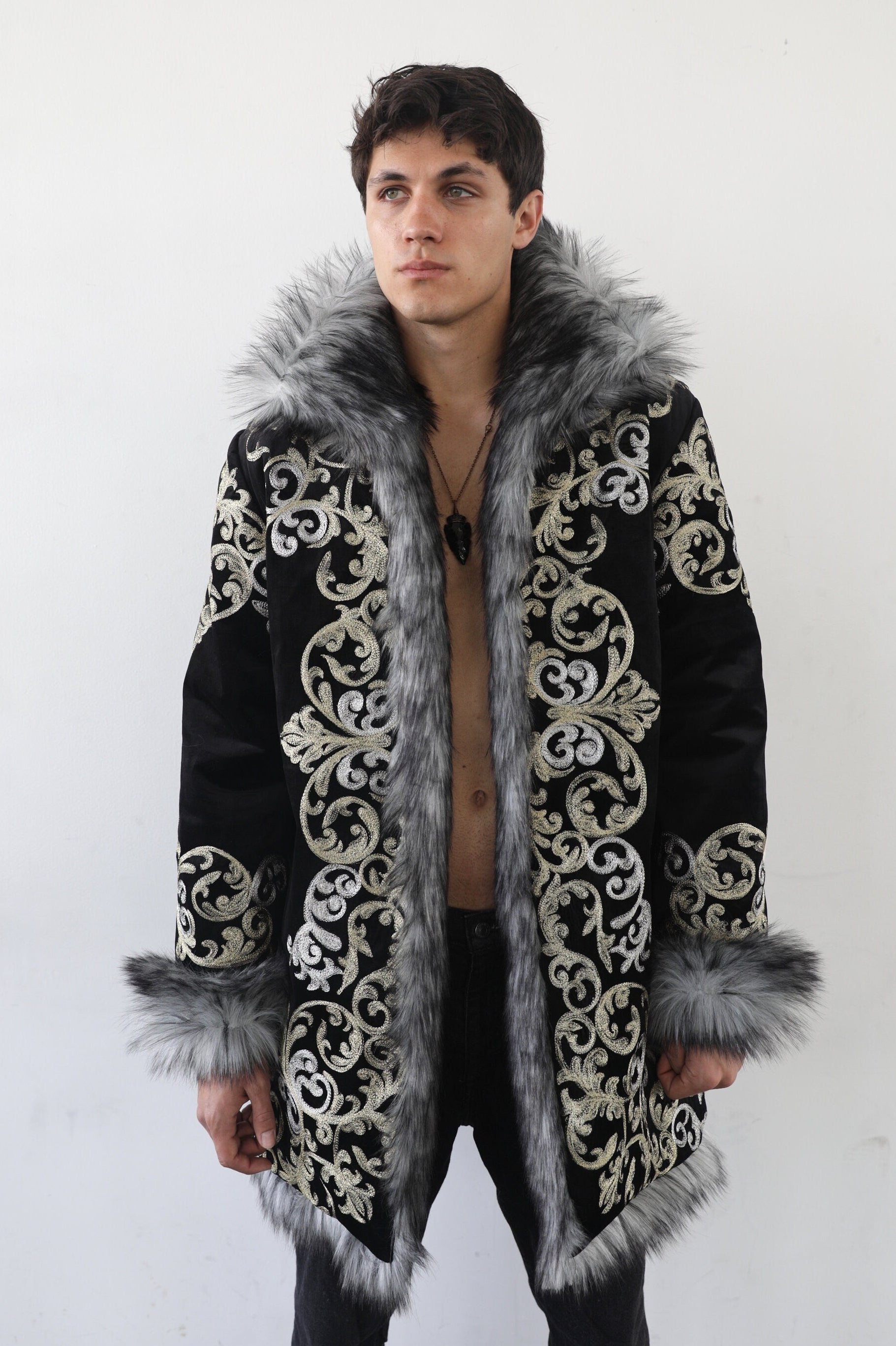 Sun&Moon Embroidery Fur Coat