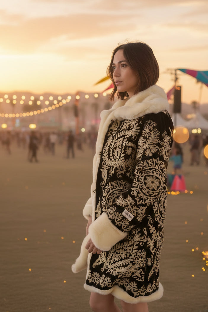 Alive Embroidery Fur Coat