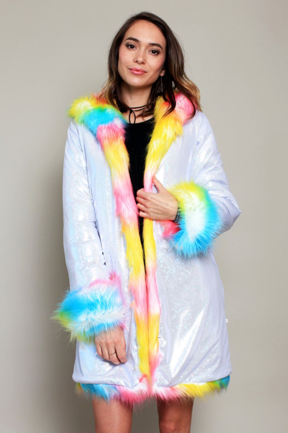 Rainbow Faux Fur Coat