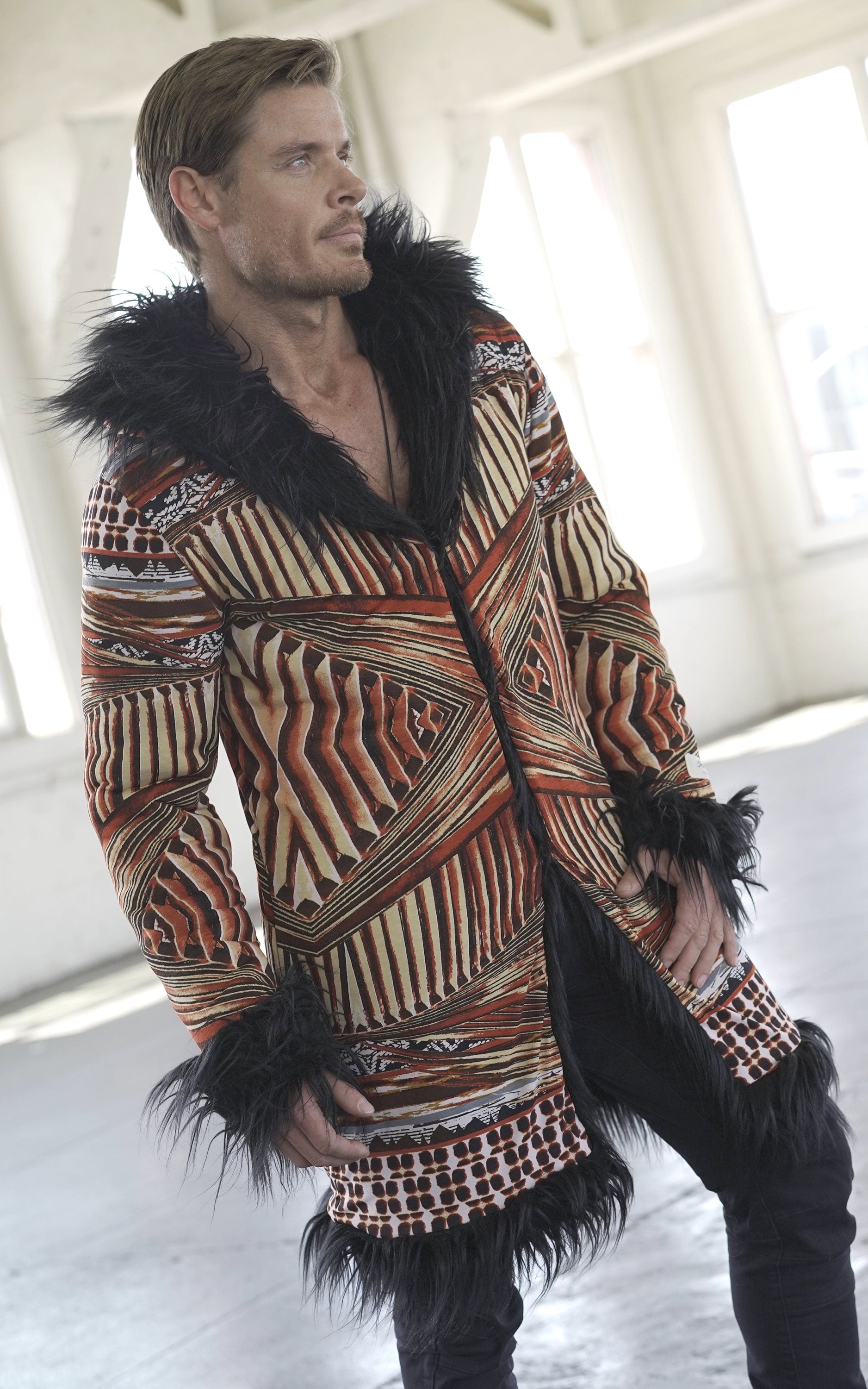 Geo Pulse Fur Coat