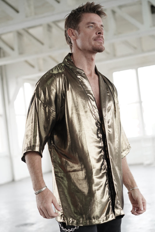 Bronze Shiny Kimono Shirt