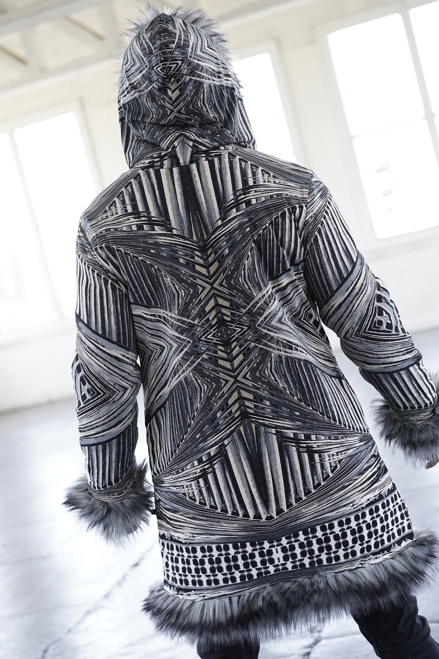 Geo Gray Pulse Fur Coat