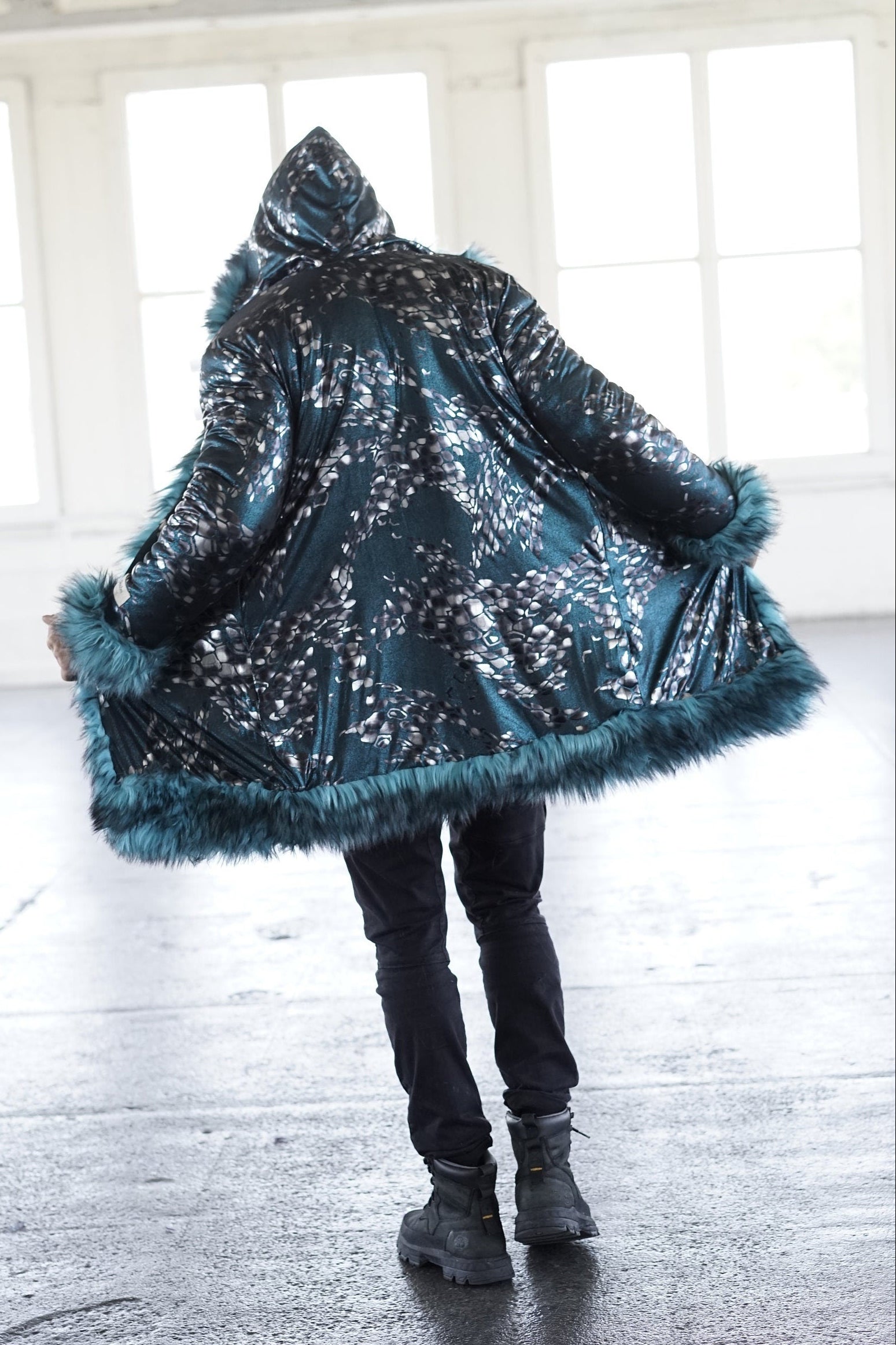 Teal Dragon Fur Coat