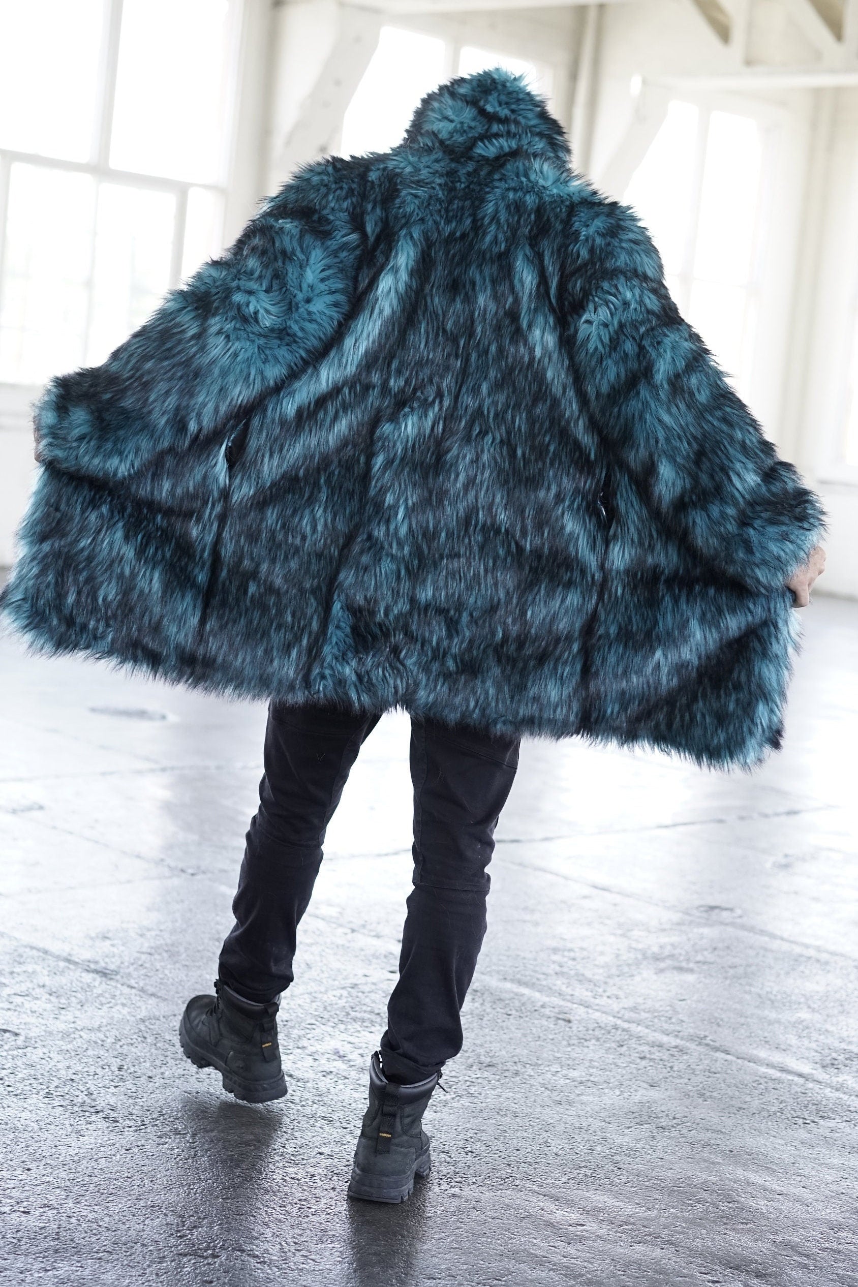 Teal Dragon Fur Coat