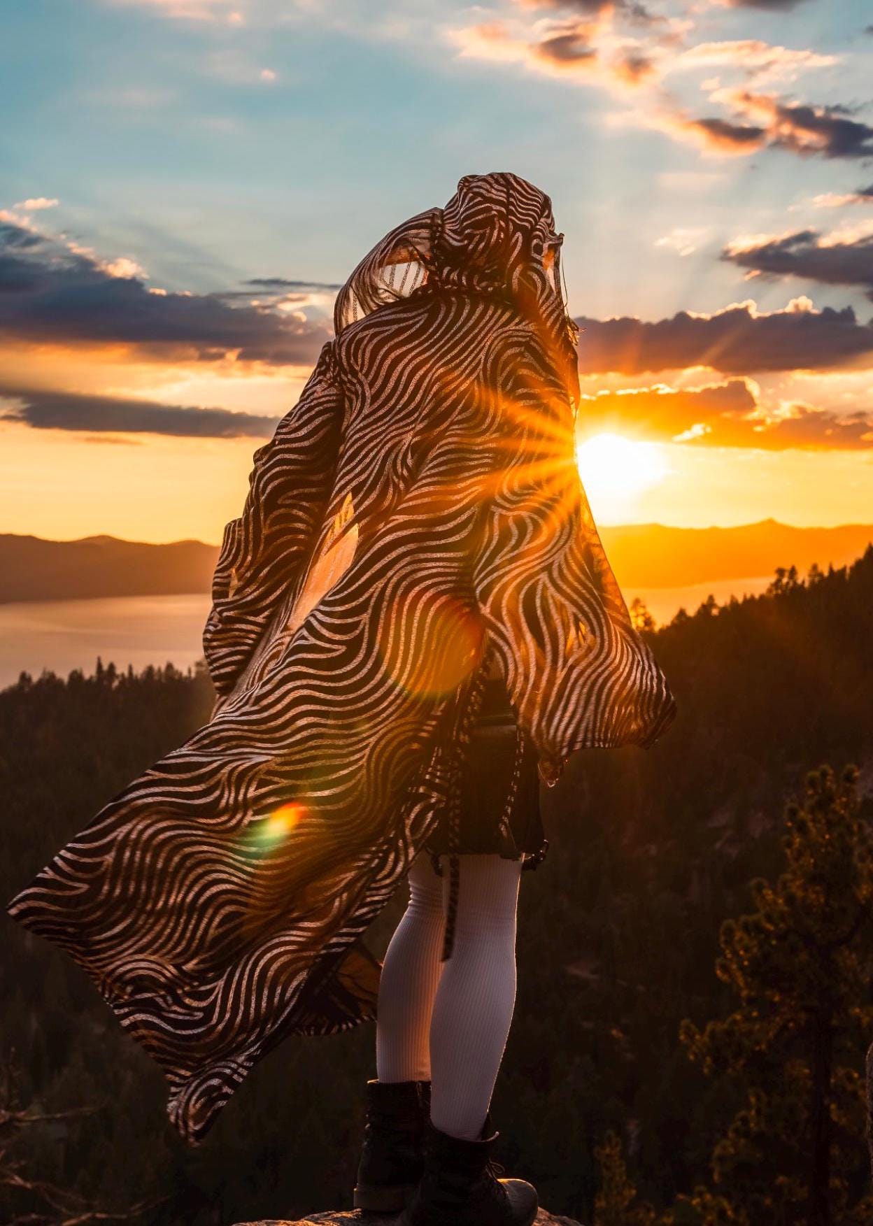 Gold Hooded Kimono Cape, Festival Burning Man Outfit