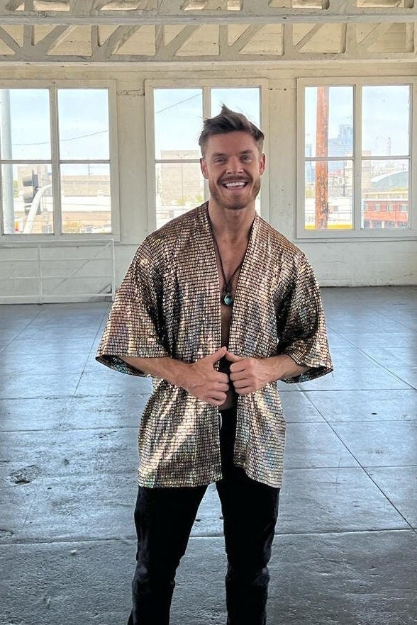 Gold Disco Ball Kimono: 70s Rave Festival Shirt