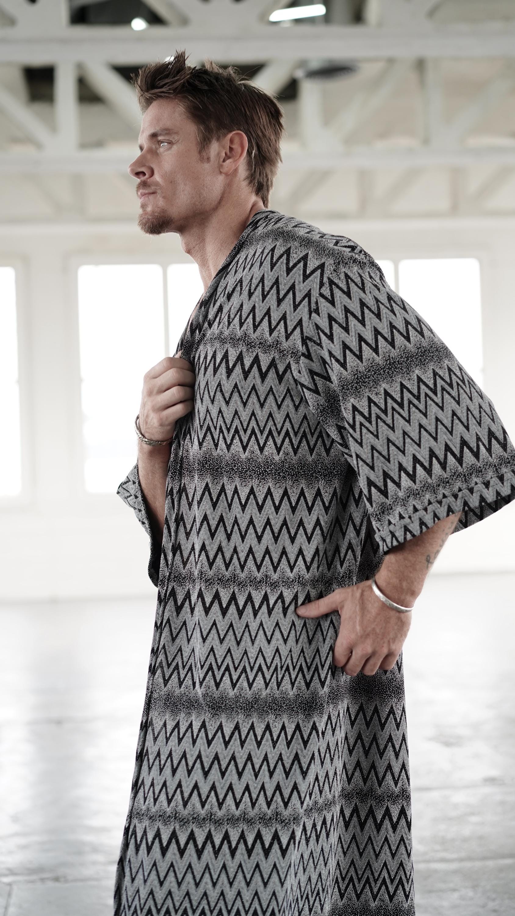 Zig Zag Kimono Robe - Long Festival Cardigan, Rave Burning Man Outfit