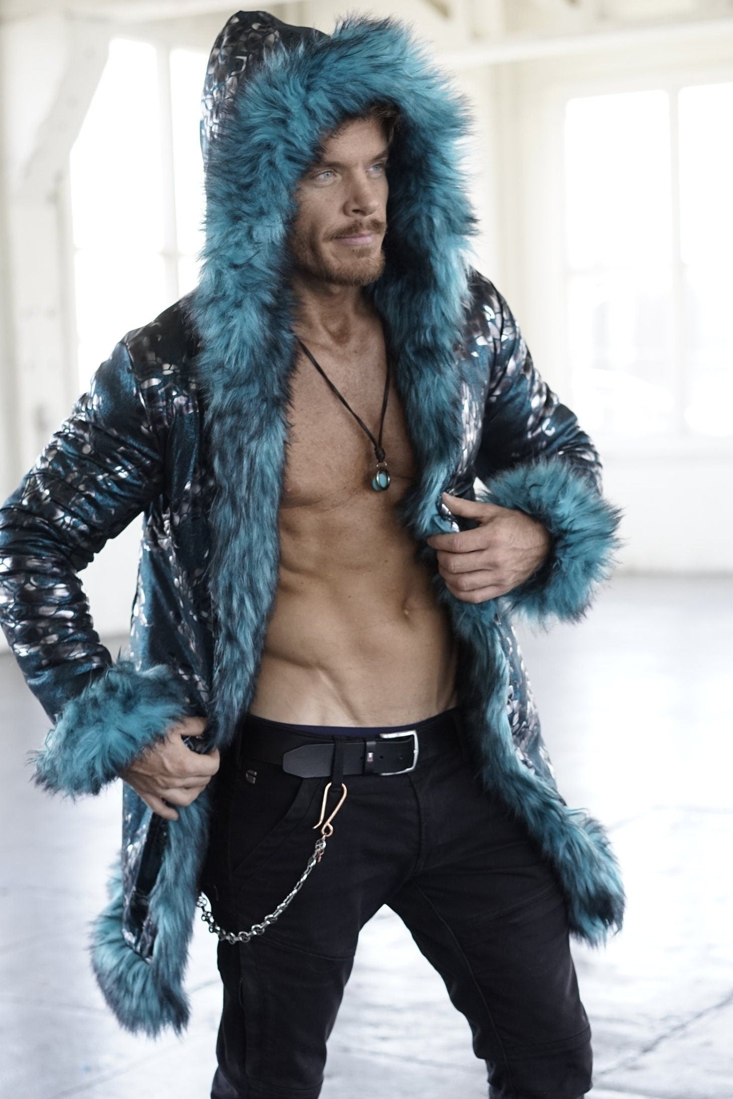 Teal Dragon Fur Coat