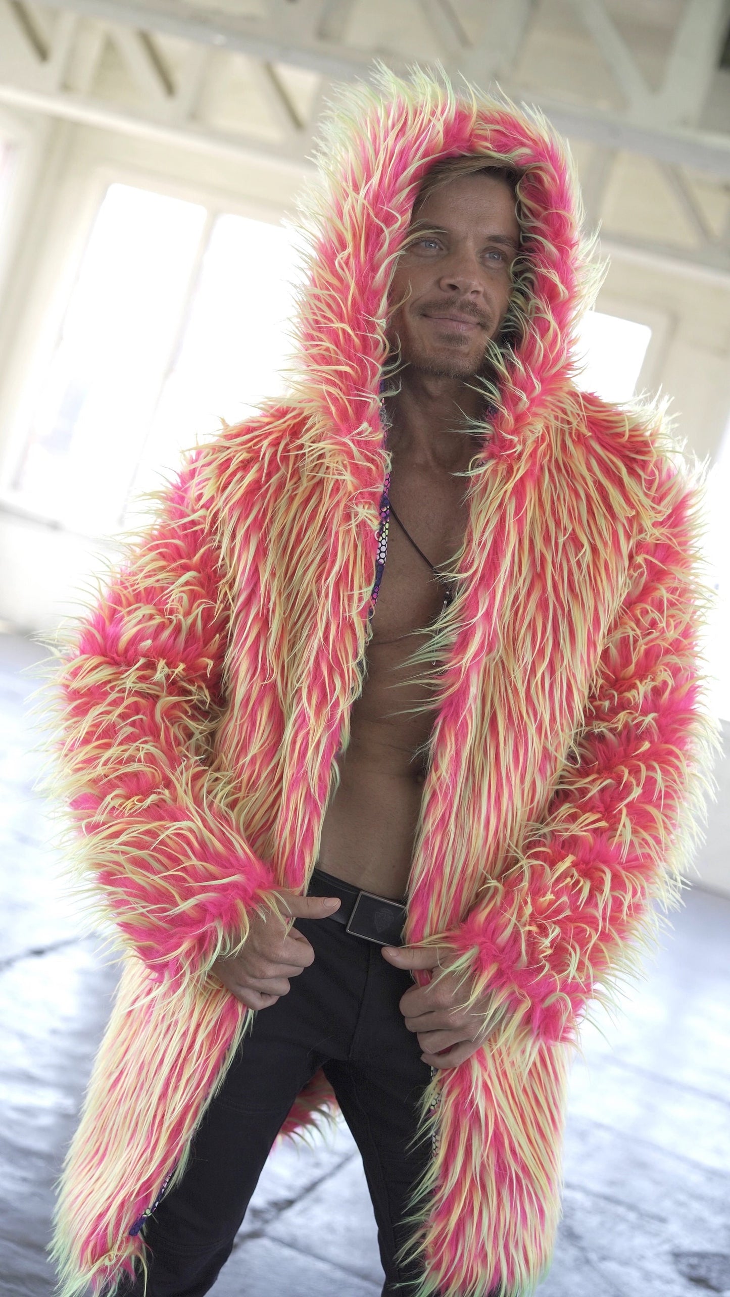 NEON PINK Fur Coat