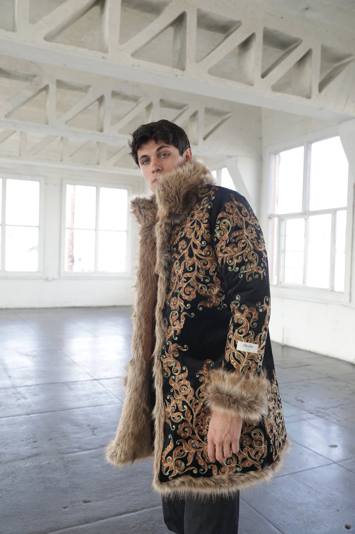 The EYE Embroidery Fur Coat