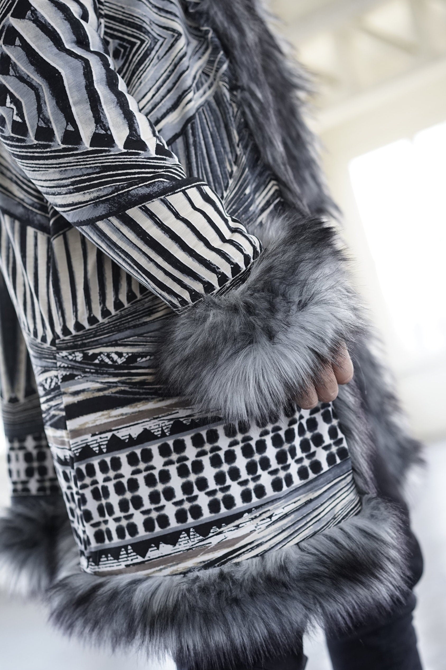 Geo Gray Pulse Fur Coat