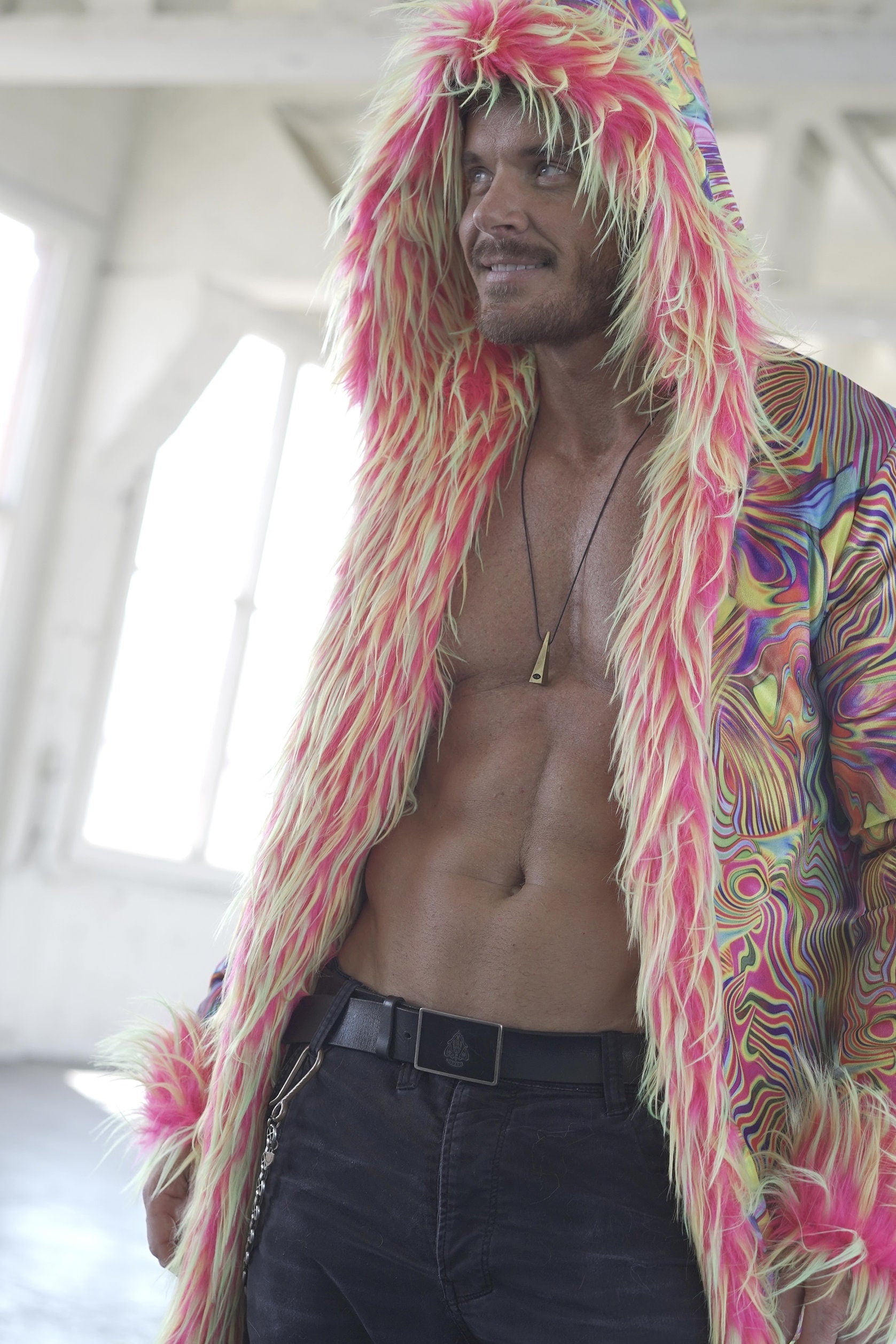 Neon Trip Fur Coat