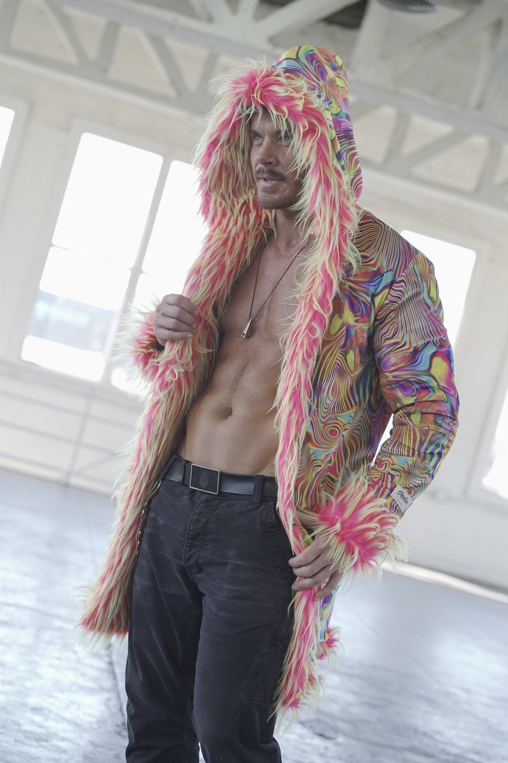 Neon Trip Fur Coat