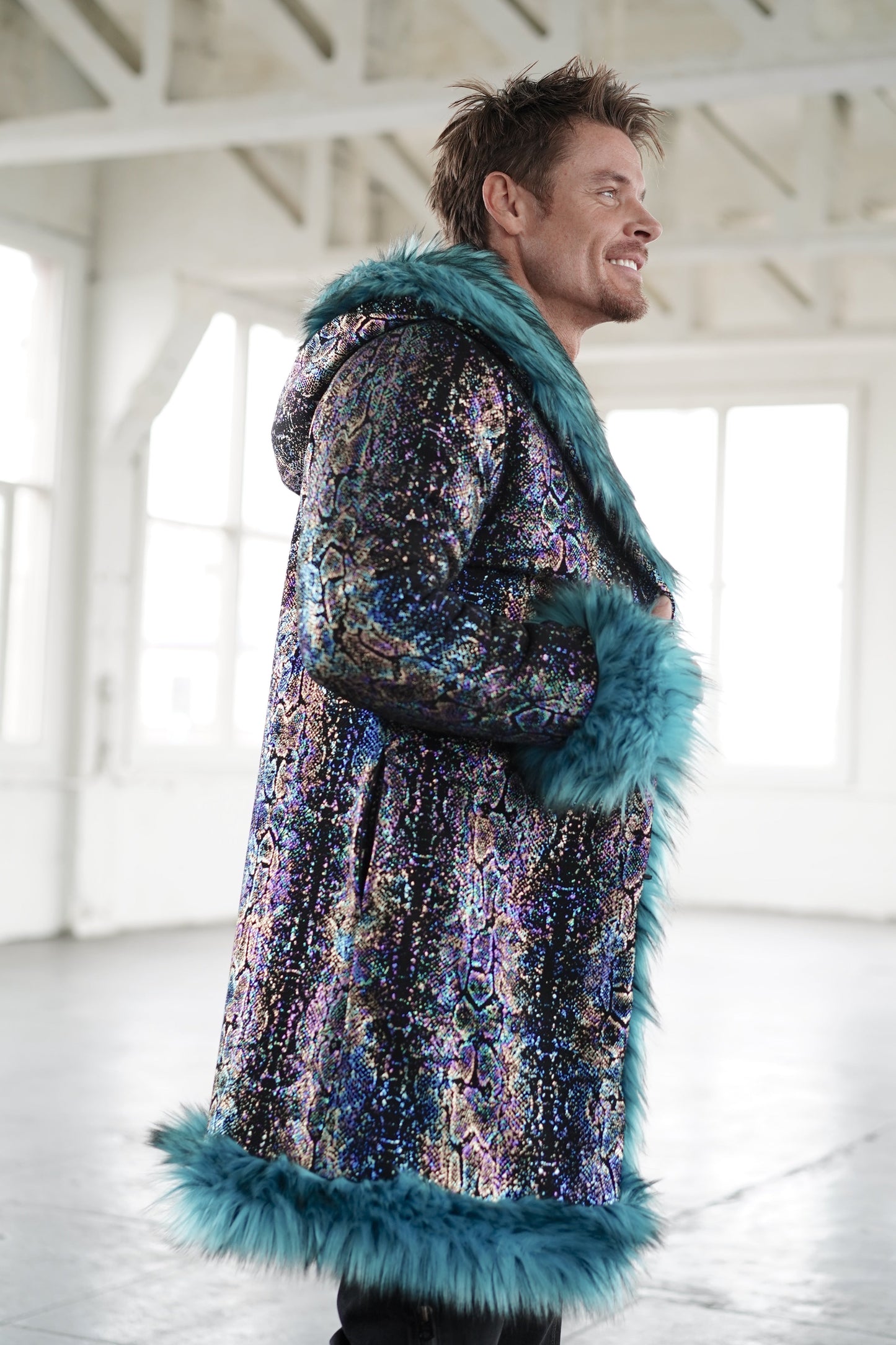 Mystic Blue Faux Fur Coat