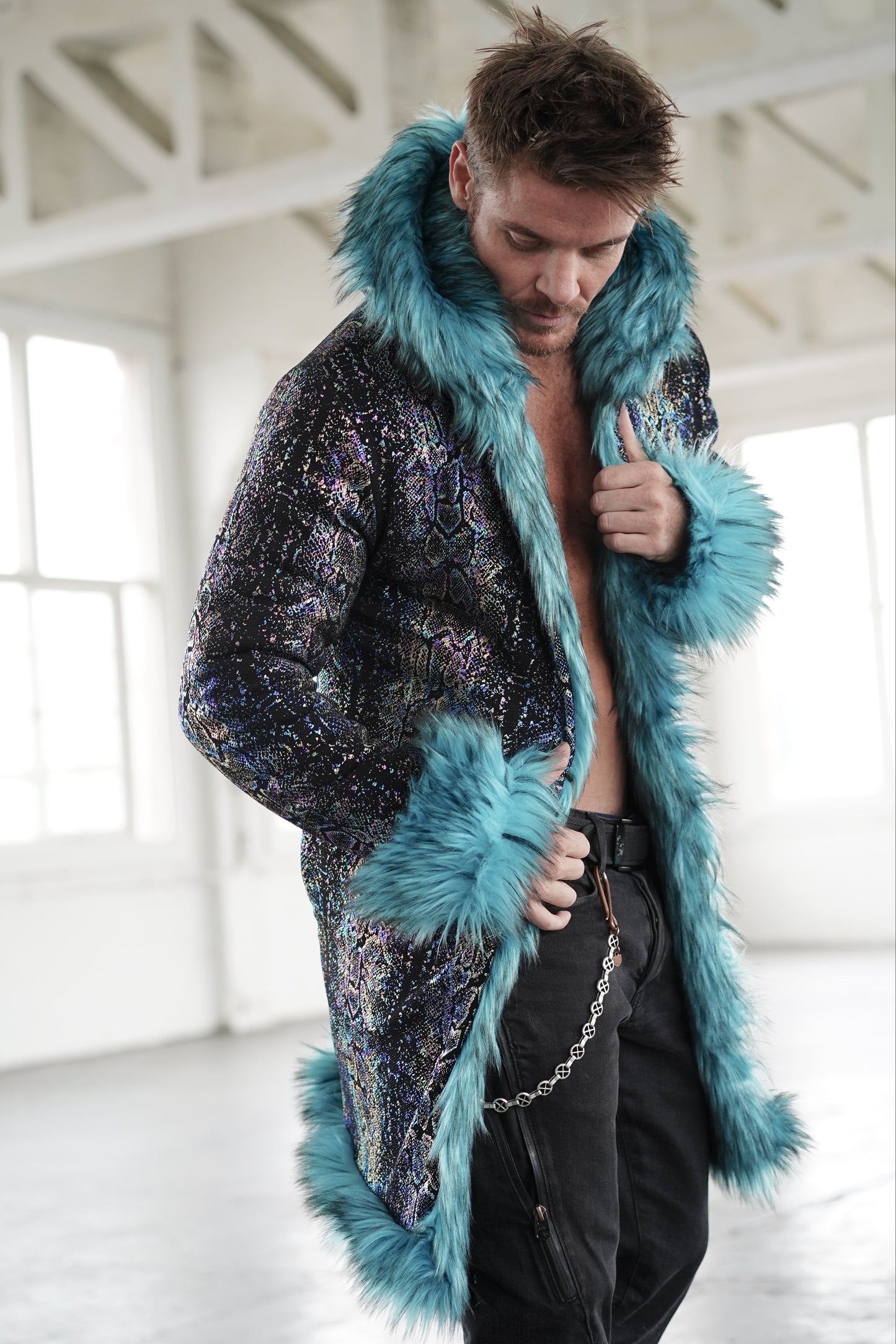 Mystic Blue Faux Fur Coat