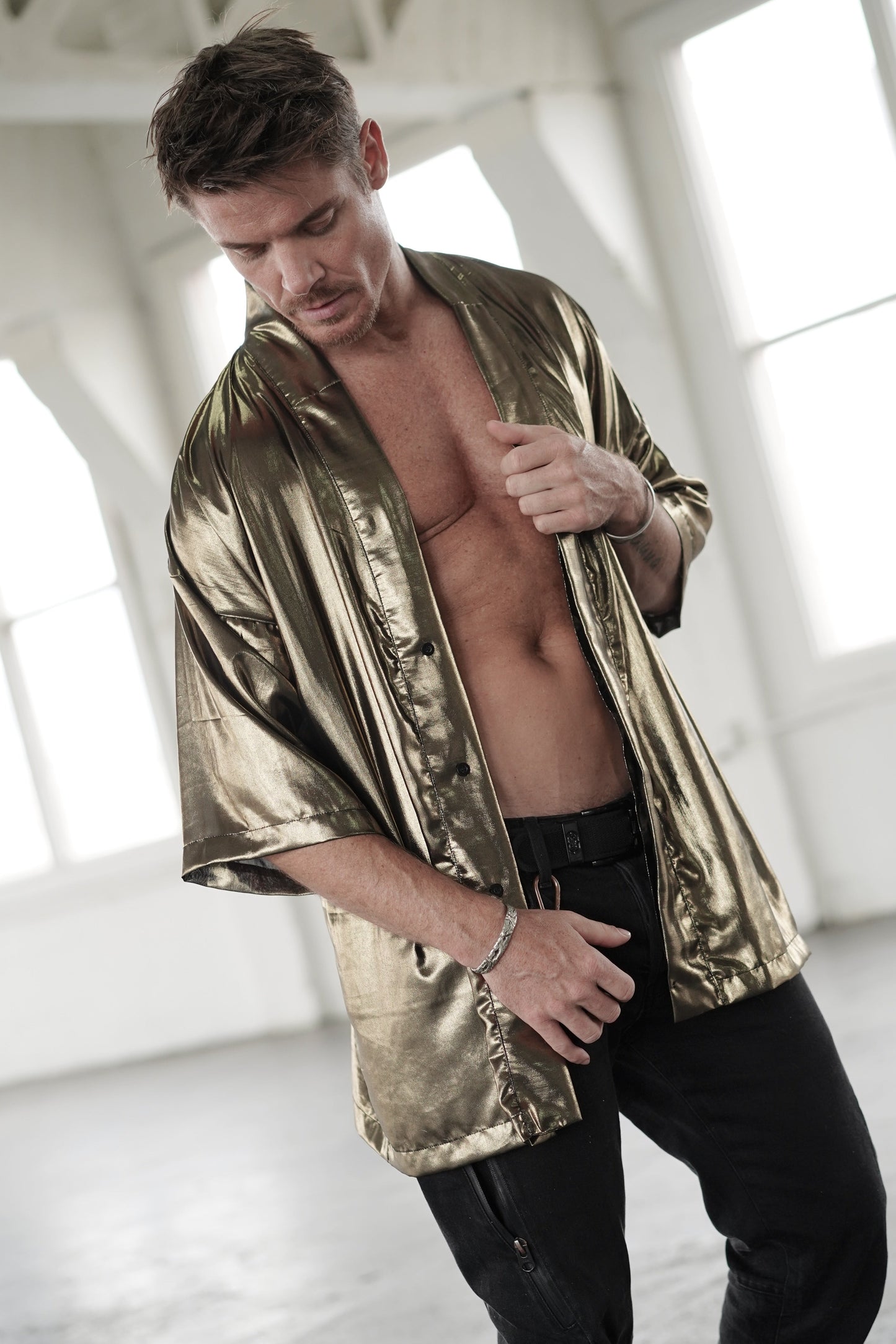 Bronze Shiny Kimono Shirt