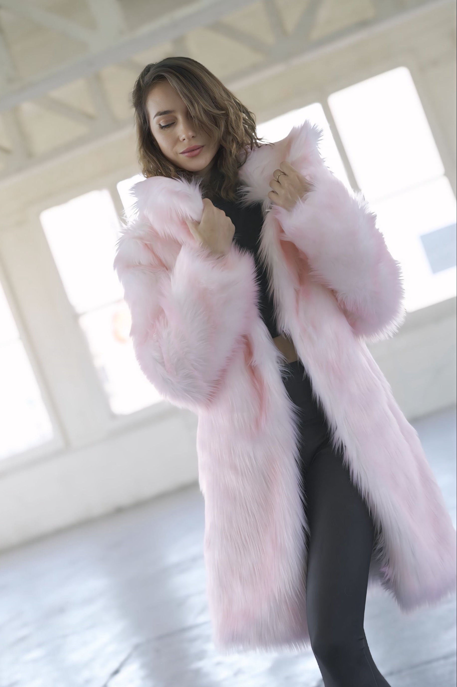 Reversible Red Flower festival coat with detailed colorful floral embroidery and pink faux fur 