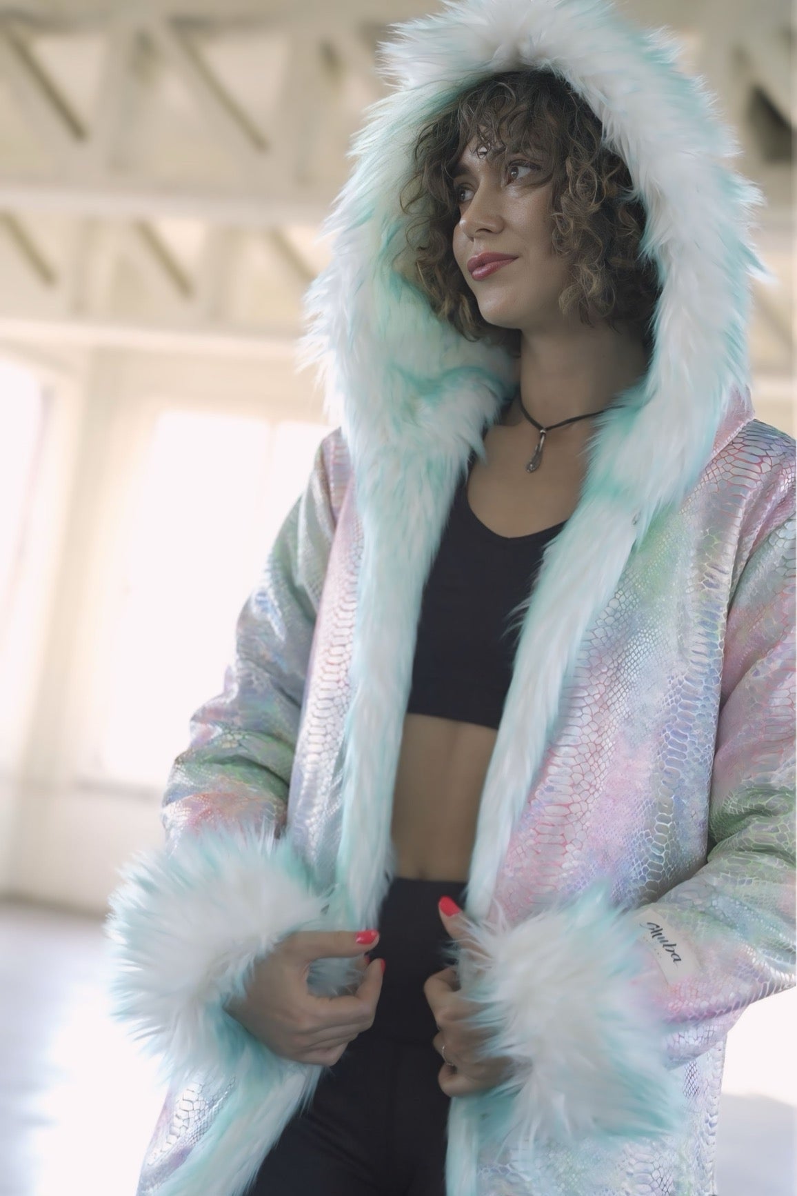 Moon Crystal faux fur festival coat for women