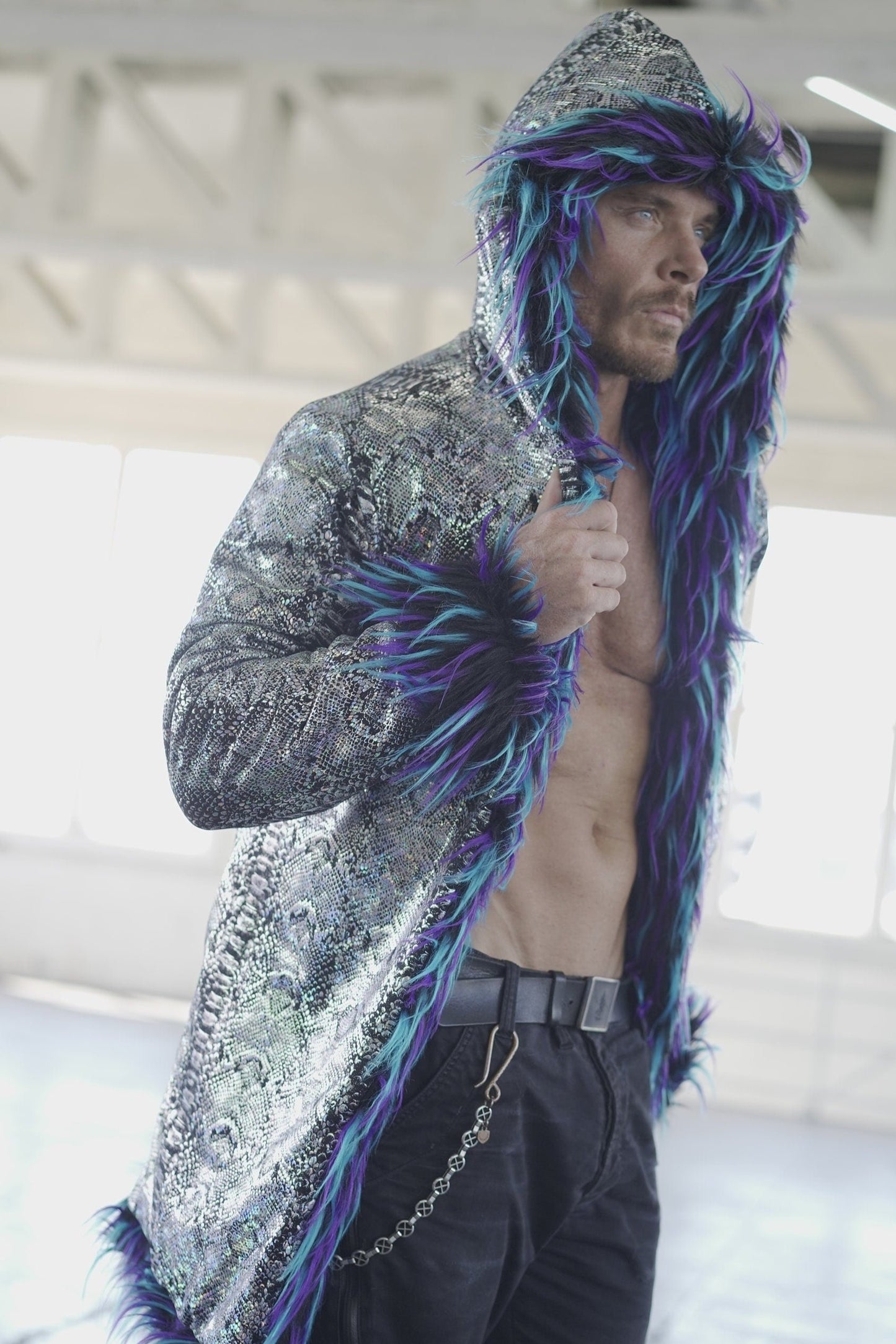 BLUE HOLO Fur Coat