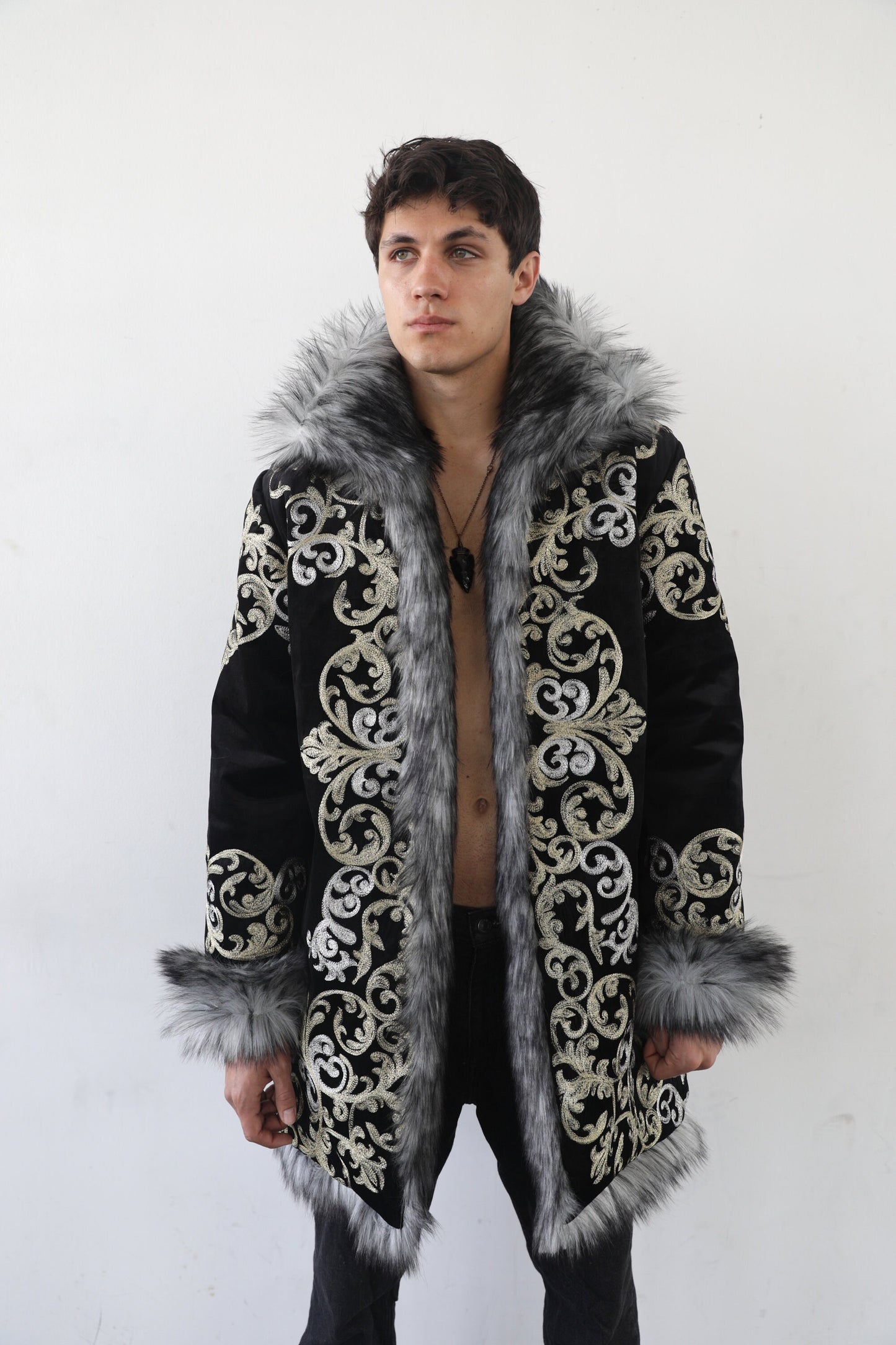 SUN&MOON Embroidery Fur Coat