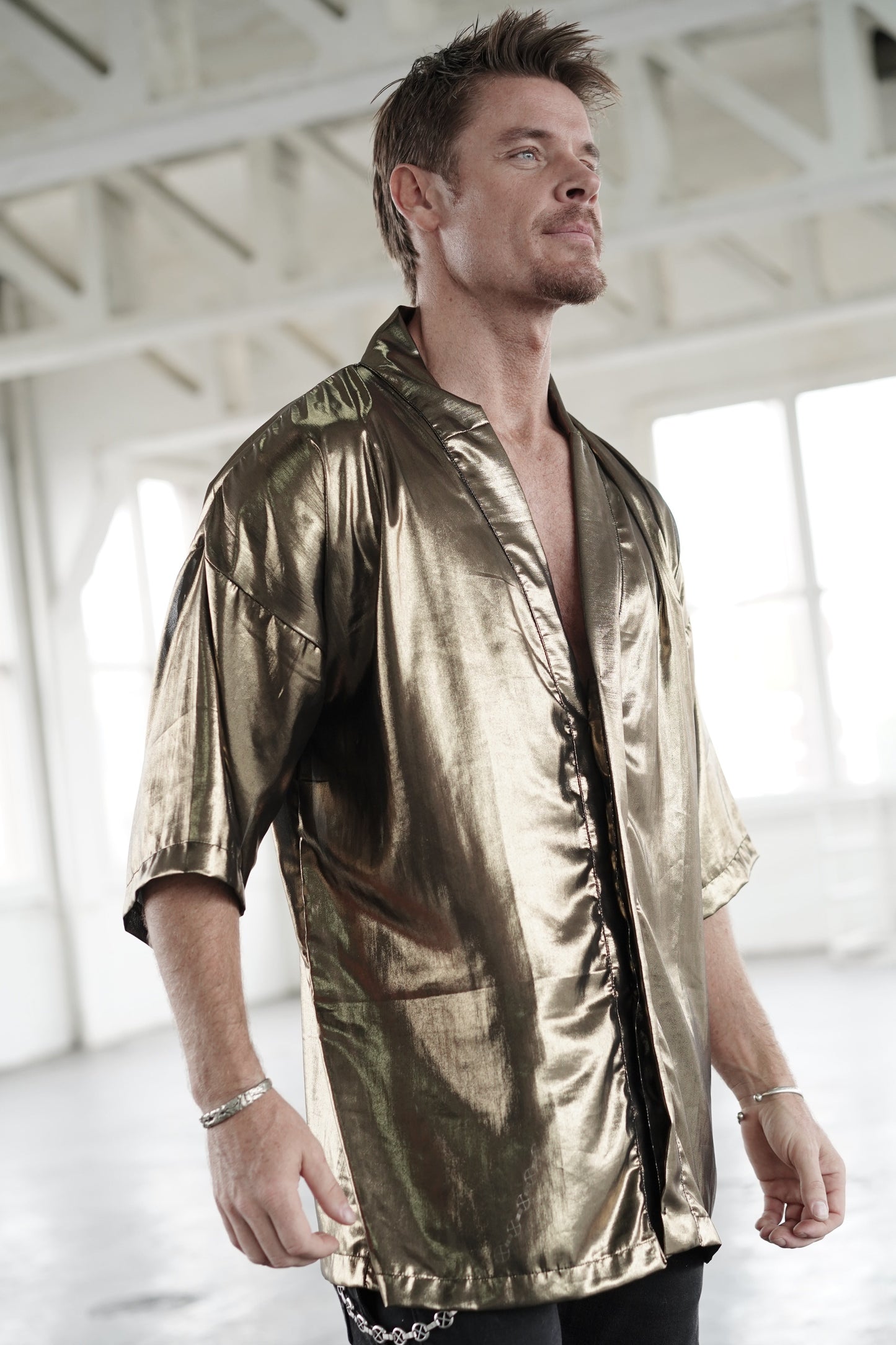 Bronze Shiny Kimono Shirt