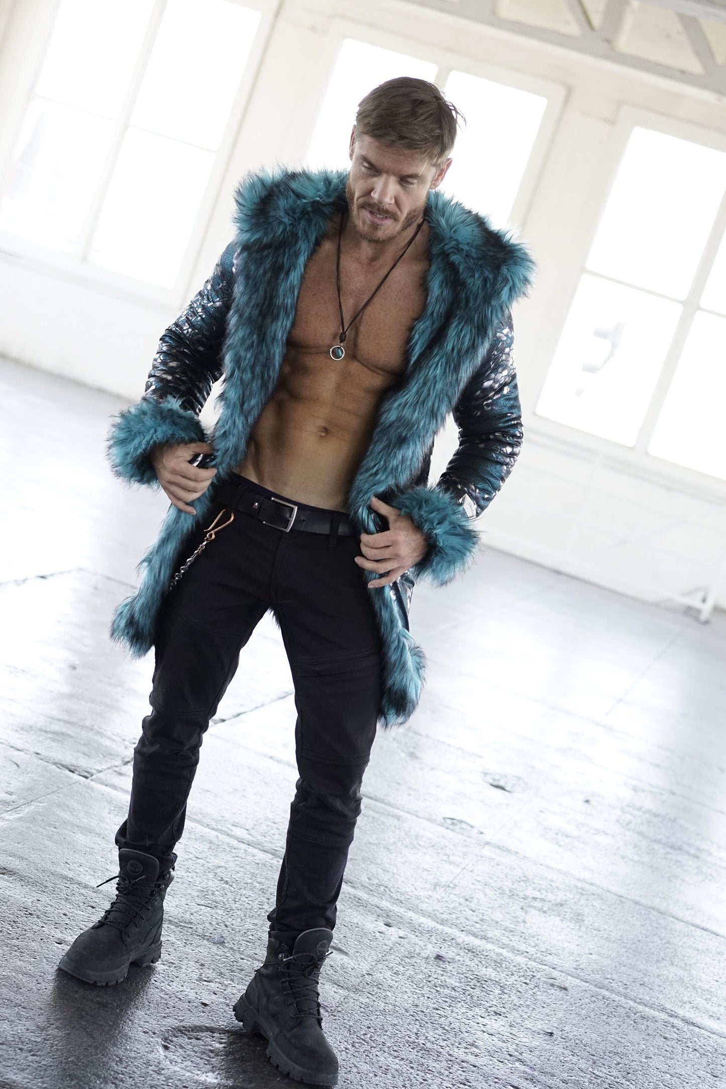 Teal Dragon Fur Coat