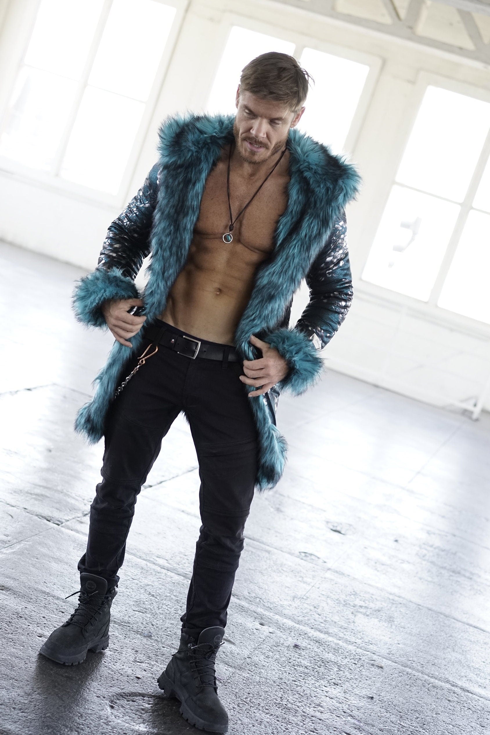 Teal Dragon Fur Coat