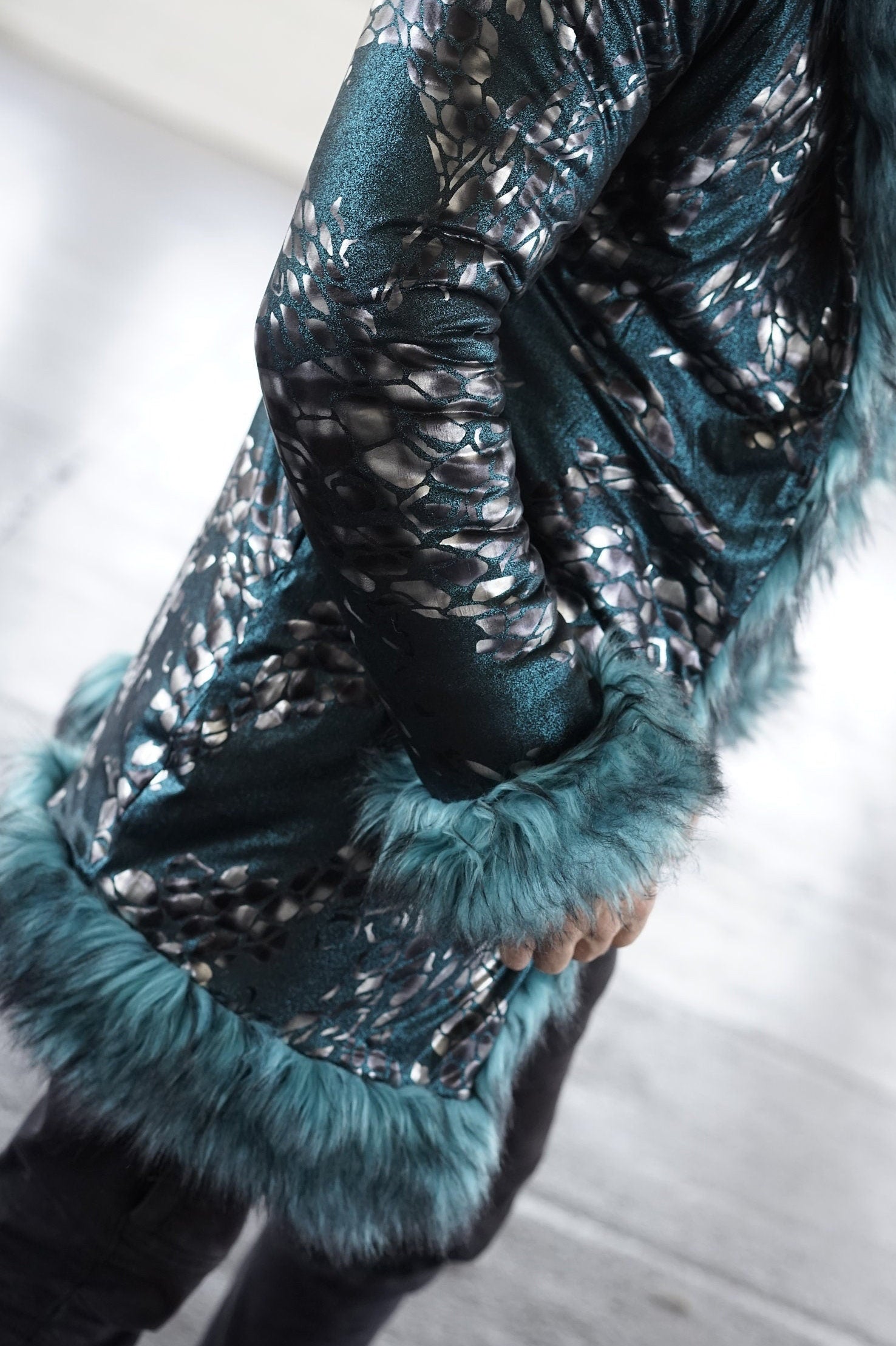 Teal Dragon Fur Coat