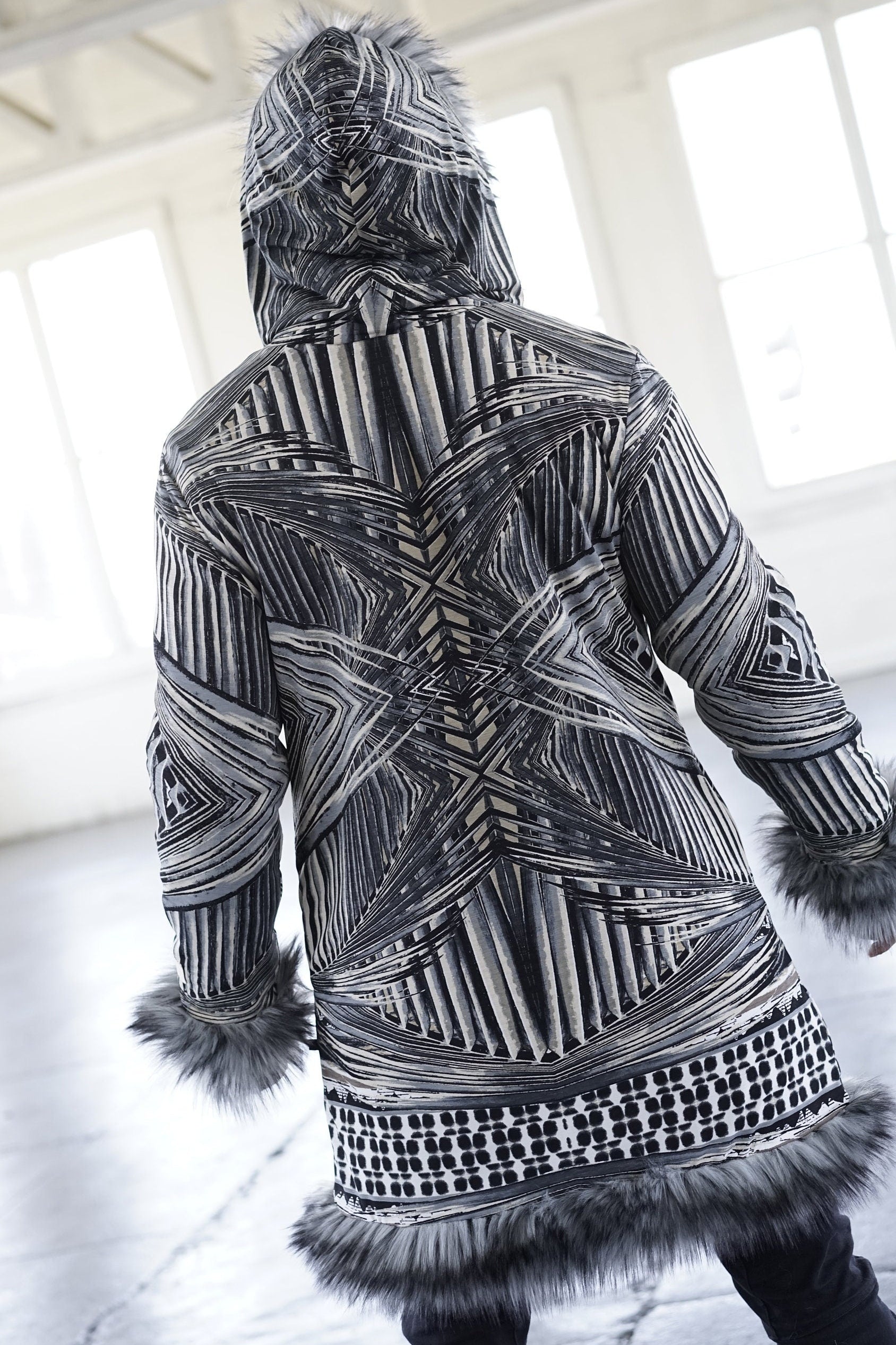 Geo Gray Pulse Fur Coat