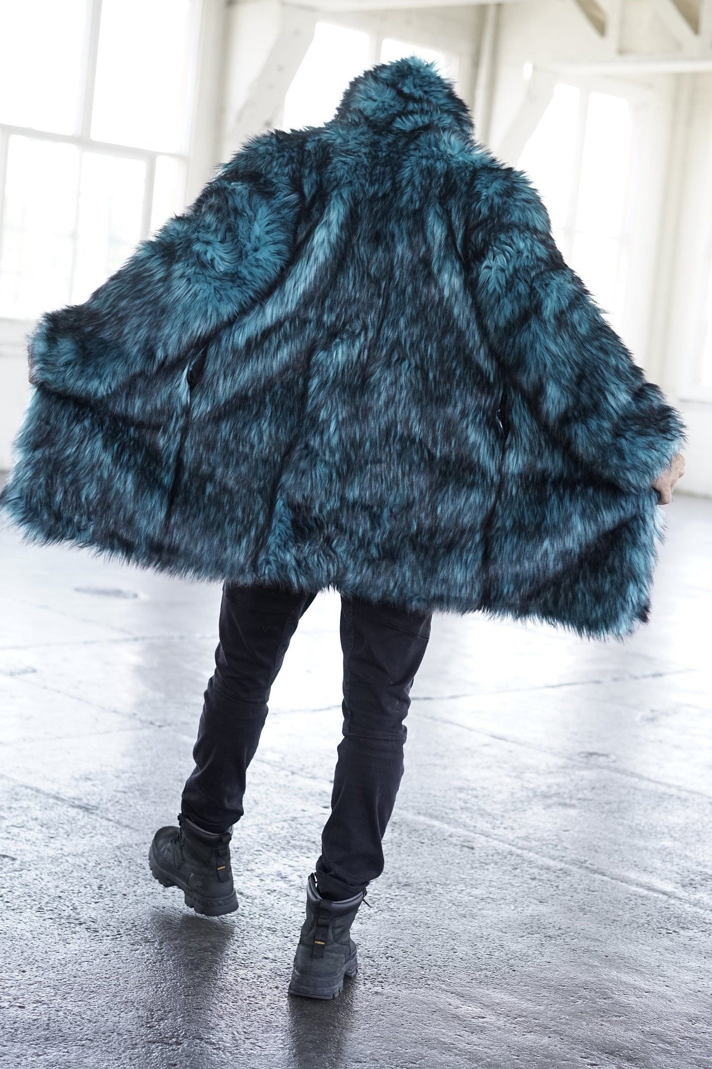 Teal Dragon Fur Coat
