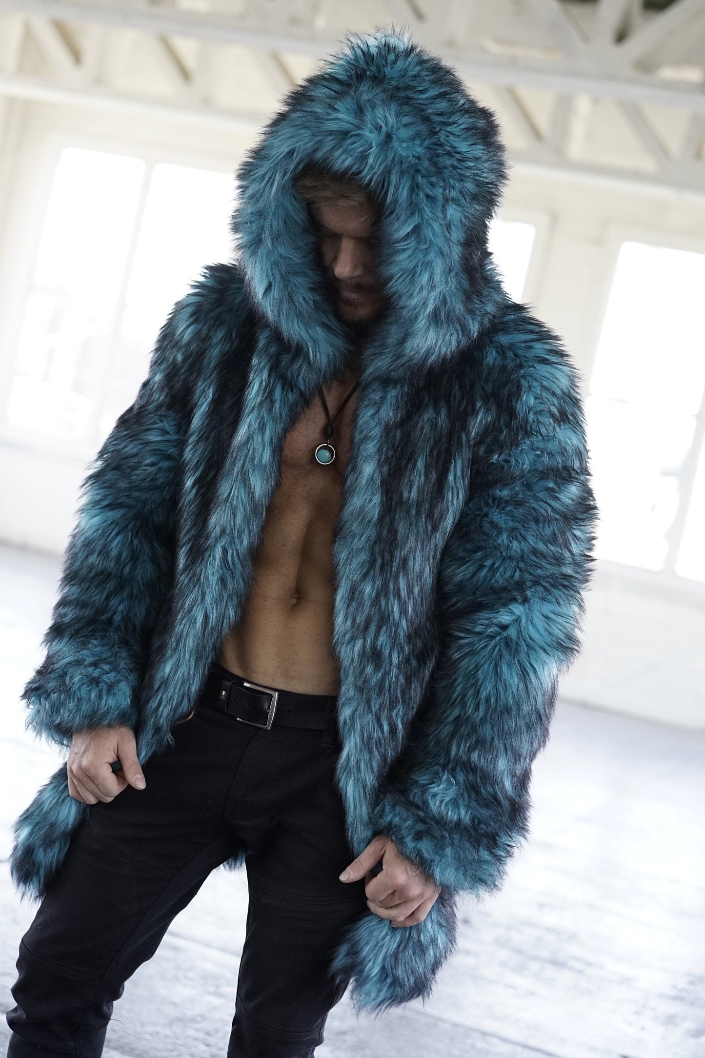 Teal Dragon Fur Coat