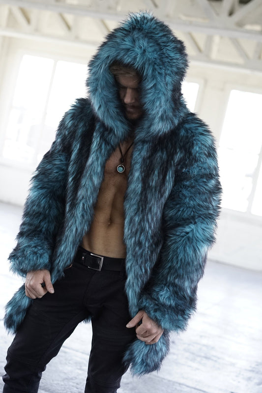 Teal Dragon Fur Coat