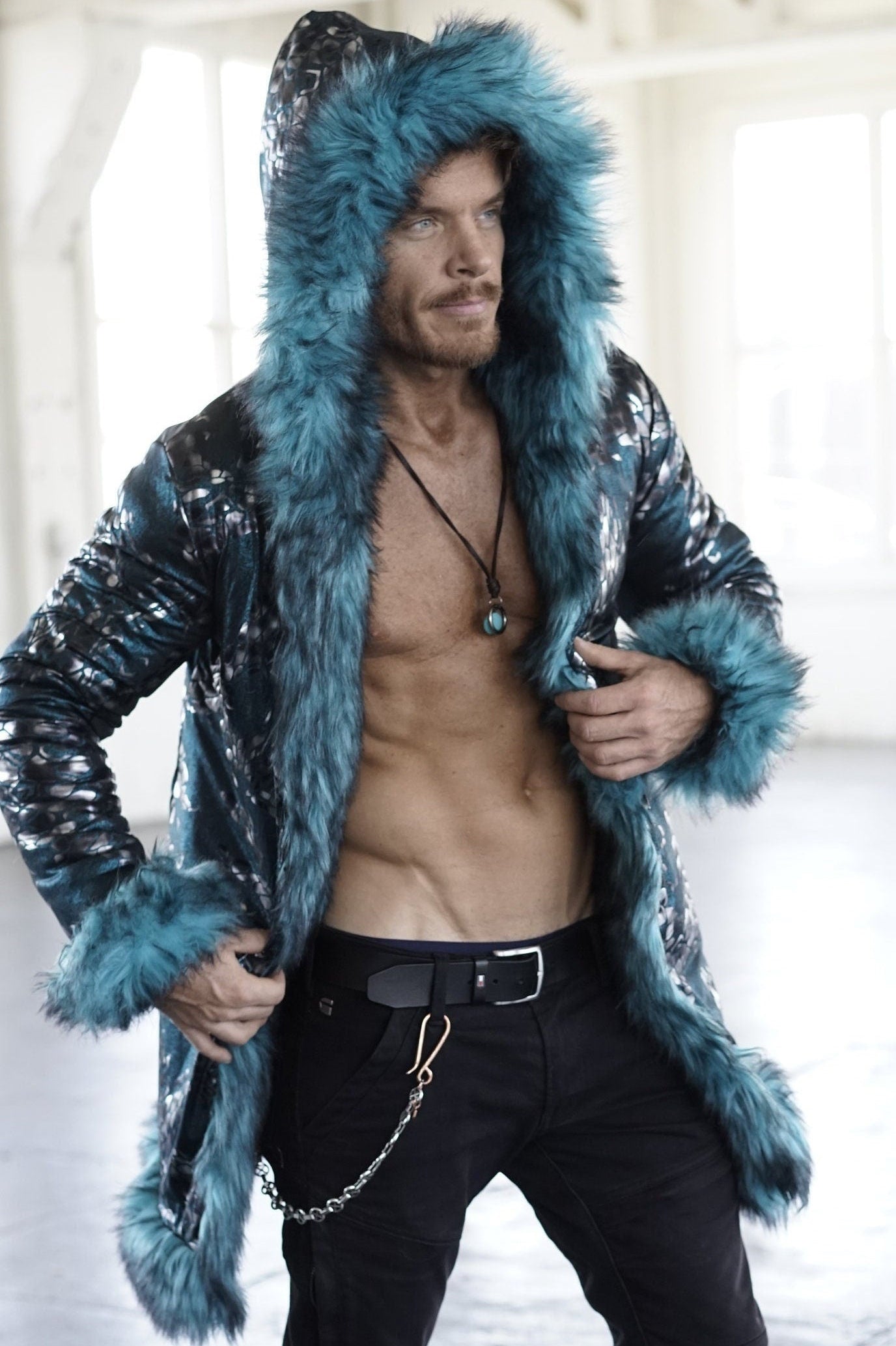 Teal Dragon Fur Coat